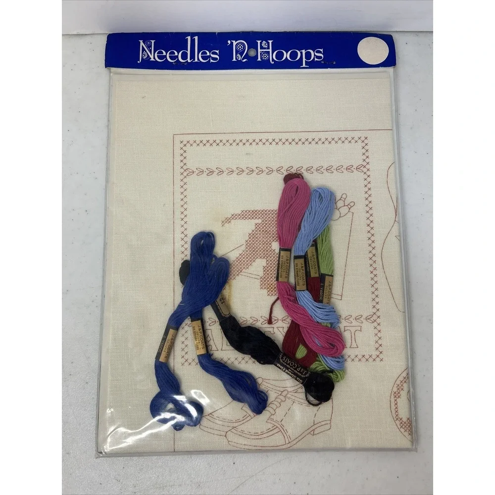 Vintage Bowler Cross Stitch Kit Sampler Needles N‎ Hoops Complete DIY Craft